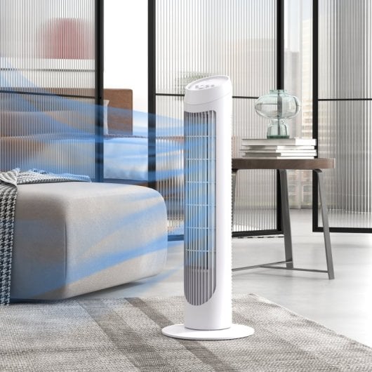 Homcom Ventilador de Torre 45W con 3 Velocidades Oscilación 70° Ø27x75cm Blanco