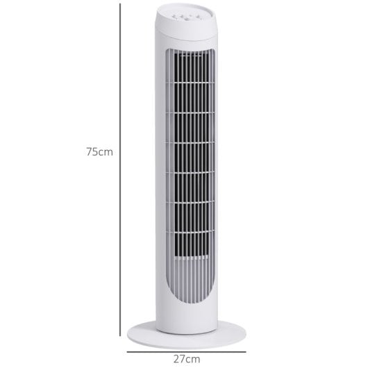 Homcom Ventilador de Torre 45W con 3 Velocidades Oscilación 70° Ø27x75cm Blanco