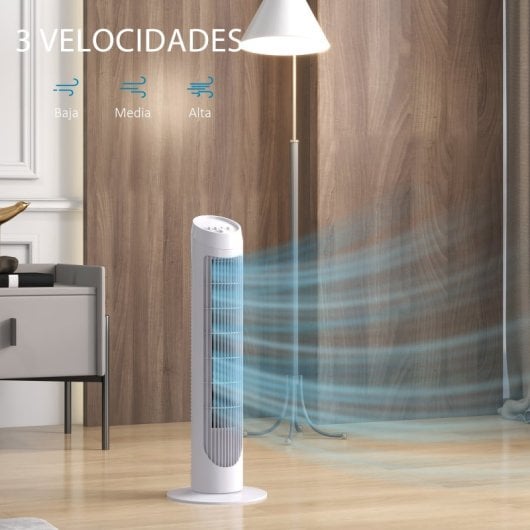 Homcom Ventilador de Torre 45W con 3 Velocidades Oscilación 70° Ø27x75cm Blanco