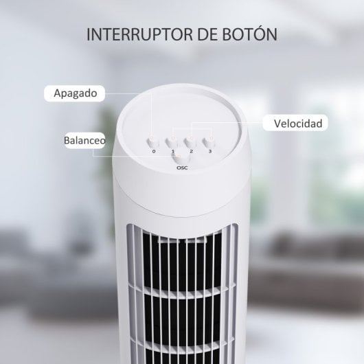 Homcom Ventilador de Torre 45W con 3 Velocidades Oscilación 70° Ø27x75cm Blanco