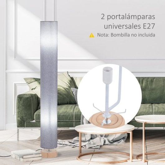 Homcom Lámpara de Pie Casquillo Máx. 40W E27 Pantalla de Lino Ø15x120cm Gris