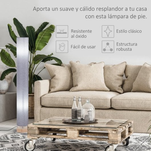 Homcom Lámpara de Pie Casquillo Máx. 40W E27 Pantalla de Lino Ø15x120cm Gris