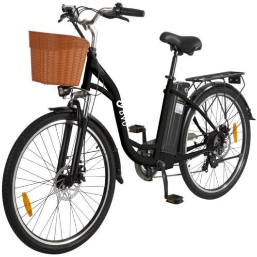 Dyu C6 Elektrofahrrad 26 Zoll, 350 W, 36 V, 12,5 Ah Akku, Reichweite 40 km, mit Scheibenbremsen, Schwarz