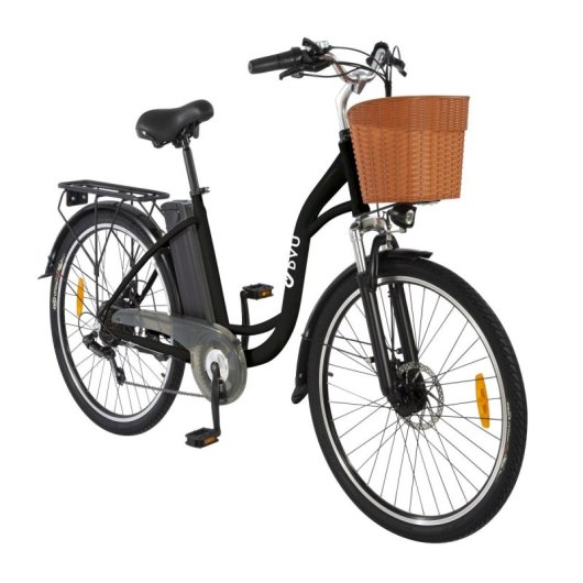 Dyu C6 Elektrofahrrad 26 Zoll, 350 W, 36 V, 12,5 Ah Akku, Reichweite 40 km, mit Scheibenbremsen, Schwarz