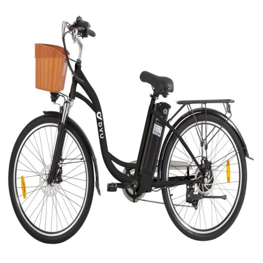 Dyu C6 Elektrofahrrad 26 Zoll, 350 W, 36 V, 12,5 Ah Akku, Reichweite 40 km, mit Scheibenbremsen, Schwarz