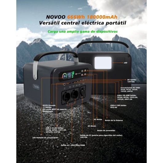 Novoo RPS700 Power Bank 700 W 666 Wh Schnellladung USB-C PD 100 W
