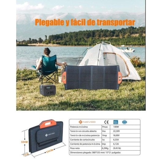 Panneau Solaire Novoo 100W – Pliable – Portable – Étanchéité – Chargeur solaire