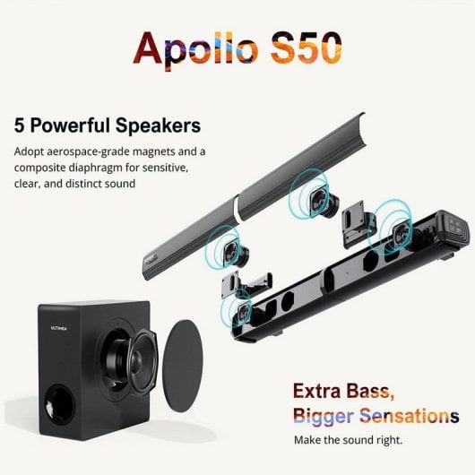 Ultimea Apollo S50 Abnehmbare 4.1-Kanal-Soundbar mit Subwoofer schwarz