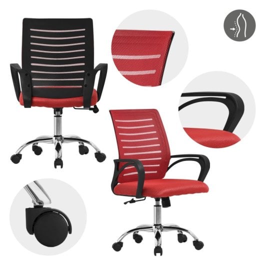 ML Design Silla de Oficina Ergonómica con Asiento Regulable Tapizado de Malla Roja