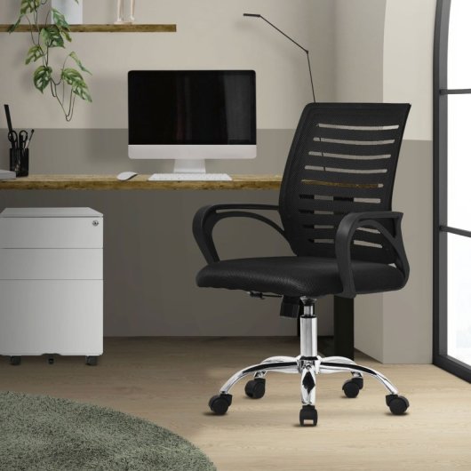 ML Design Silla de Oficina Ergonómica con Asiento Regulable Tapizado de Malla Negra