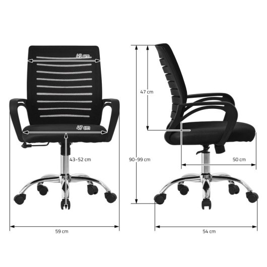 ML Design Silla de Oficina Ergonómica con Asiento Regulable Tapizado de Malla Negra