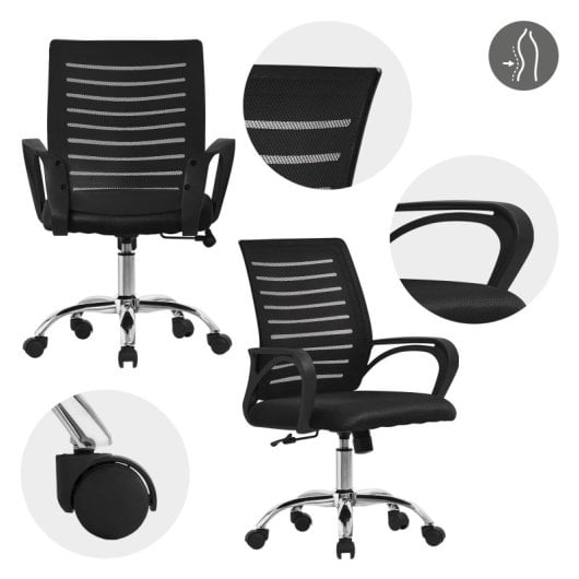 ML Design Silla de Oficina Ergonómica con Asiento Regulable Tapizado de Malla Negra