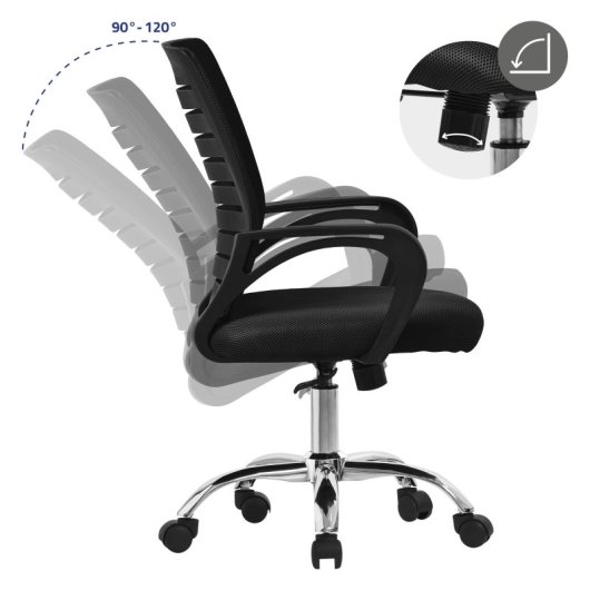 ML Design Silla de Oficina Ergonómica con Asiento Regulable Tapizado de Malla Negra