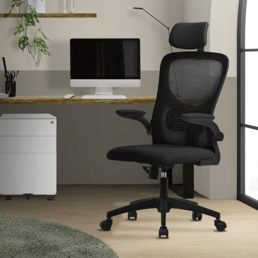 ML Design Silla de Oficina Ergonómica con Asiento Regulable y Reposacabezas Negro