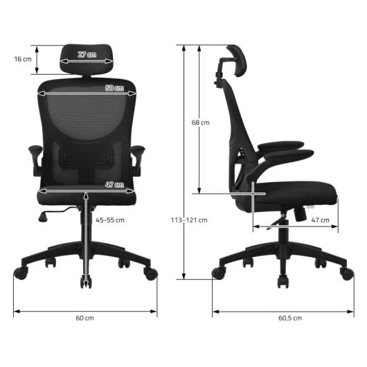 ML Design Silla de Oficina Ergonómica con Asiento Regulable y Reposacabezas Negro