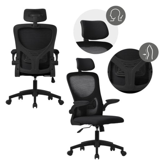 ML Design Silla de Oficina Ergonómica con Asiento Regulable y Reposacabezas Negro