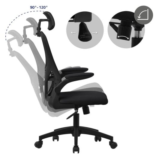 ML Design Silla de Oficina Ergonómica con Asiento Regulable y Reposacabezas Negro