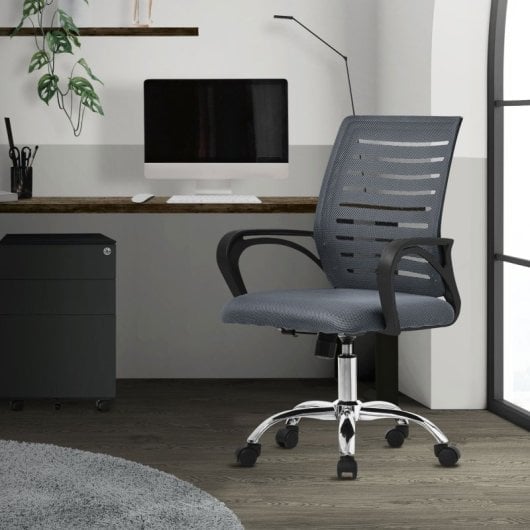 ML Design Silla de Oficina Ergonómica con Asiento Regulable Tapizado de Malla Gris