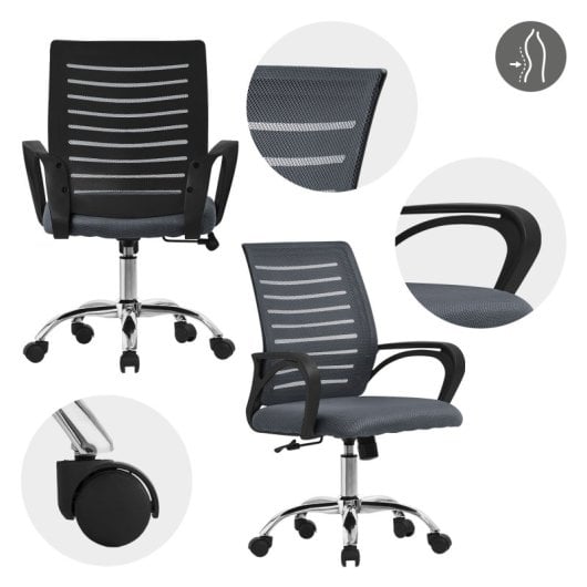 ML Design Silla de Oficina Ergonómica con Asiento Regulable Tapizado de Malla Gris