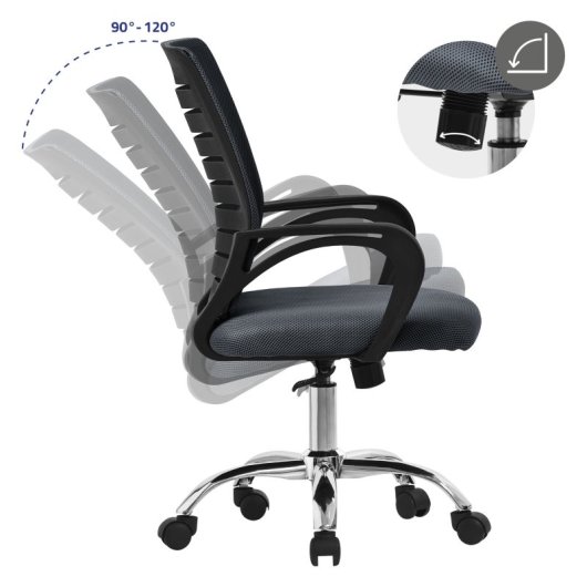 ML Design Silla de Oficina Ergonómica con Asiento Regulable Tapizado de Malla Gris