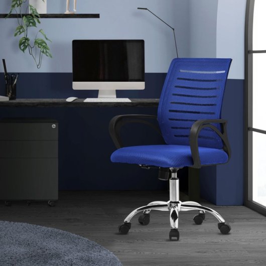 ML Design Silla de Oficina Ergonómica con Asiento Regulable Tapizado de Malla Azul