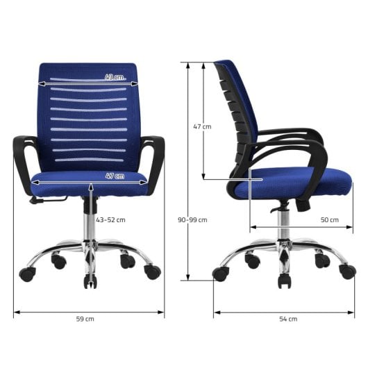 ML Design Silla de Oficina Ergonómica con Asiento Regulable Tapizado de Malla Azul