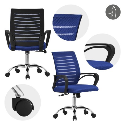 ML Design Silla de Oficina Ergonómica con Asiento Regulable Tapizado de Malla Azul