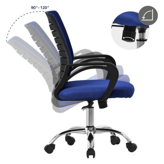 ML Design Silla de Oficina Ergonómica con Asiento Regulable Tapizado de Malla Azul