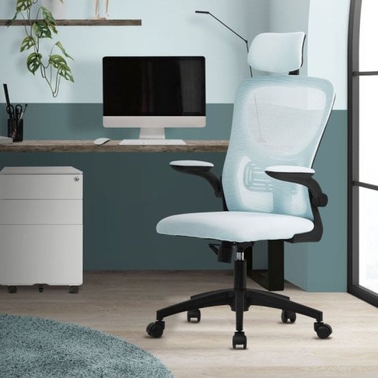 ML Design Silla de Oficina Ergonómica con Asiento Regulable y Reposacabezas Azul