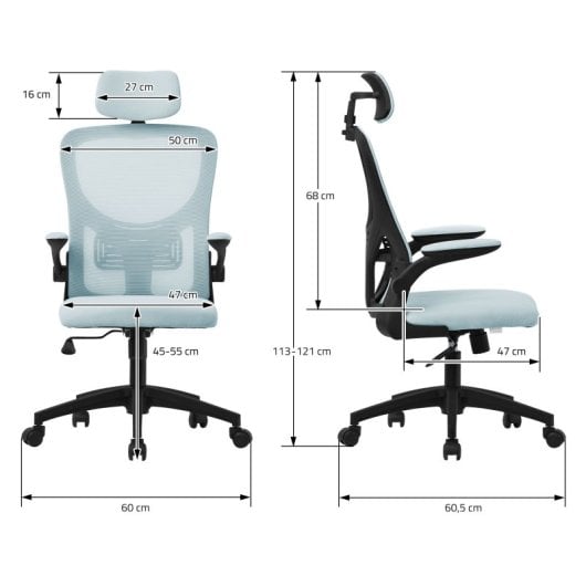 ML Design Silla de Oficina Ergonómica con Asiento Regulable y Reposacabezas Azul
