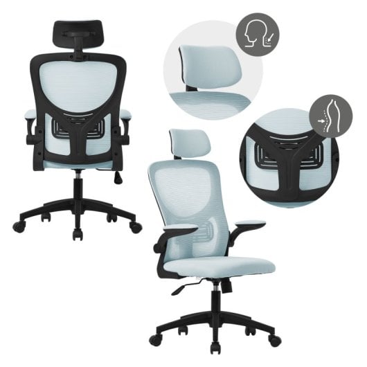 ML Design Silla de Oficina Ergonómica con Asiento Regulable y Reposacabezas Azul