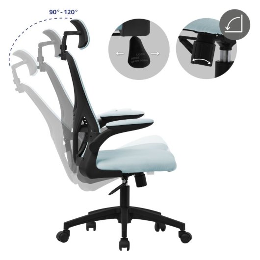 ML Design Silla de Oficina Ergonómica con Asiento Regulable y Reposacabezas Azul