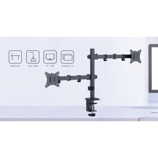 Gembird Ma-d2-03 Soporte de Escritrio Doble para Monitor 17”-32” VESA 100 Max 9Kg Negro
