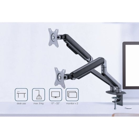 Gembird MA-DA2-05 Soporte de Escritorio para Monitor 32" VESA 100 Max 18Kg Gris