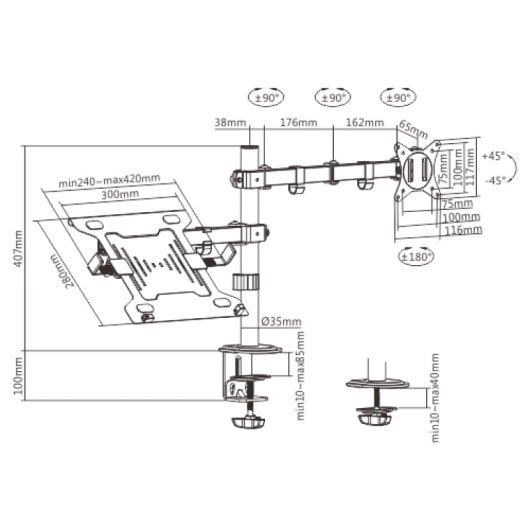 Gembird MA-DA-03 Soporte de Escritorio para Monitor 32" VESA 100 Max 9Kg Negro