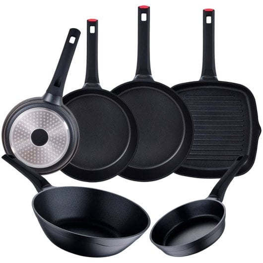 San Ignacio Energy Pro Juego 4 Sartenes 20-24-28-30 + Wok 28cm + Sartén Asador 28cm Aluminio Fundido Aptas para Inducció