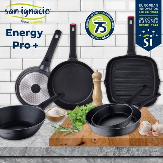 San Ignacio Energy Pro Juego 4 Sartenes 20-24-28-30 + Wok 28cm + Sartén Asador 28cm Aluminio Fundido Aptas para Inducció