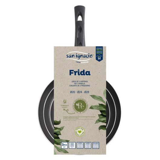 San Ignacio Frida Reeco Juego 3 Sartenes 20-24-28cm Aluminio Especial para Vitro y Gas