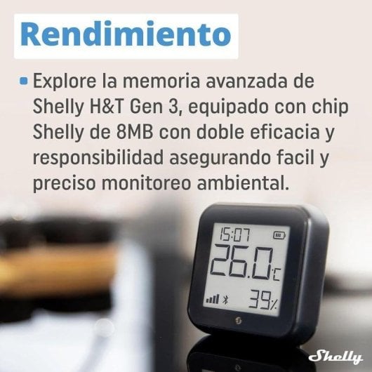 Sensor de Temperatura e Humidade Shelly H&T Gen3 Wi-Fi Bluetooth Preto Autonomia Prolongada