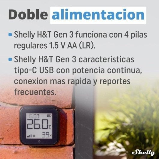 Sensor de Temperatura e Humidade Shelly H&T Gen3 Wi-Fi Bluetooth Preto Autonomia Prolongada