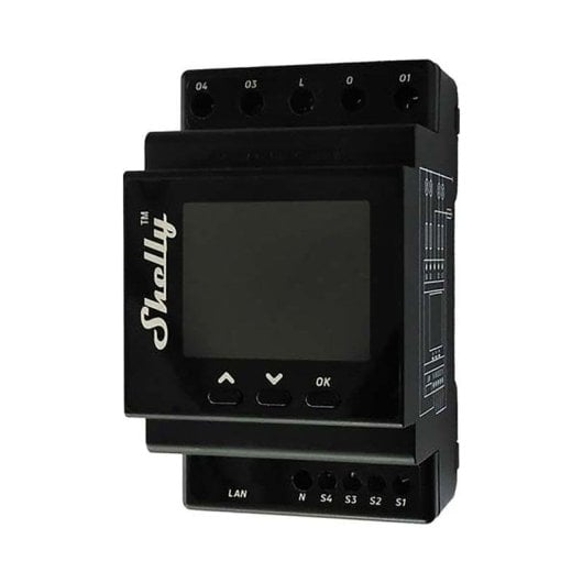 Relais Wi-Fi Shelly Pro 4PM Connectivité Wi-Fi, LAN, Bluetooth Contrôle de l’éclairage et des appareils, Suivi de l’énergie, Montage DIN