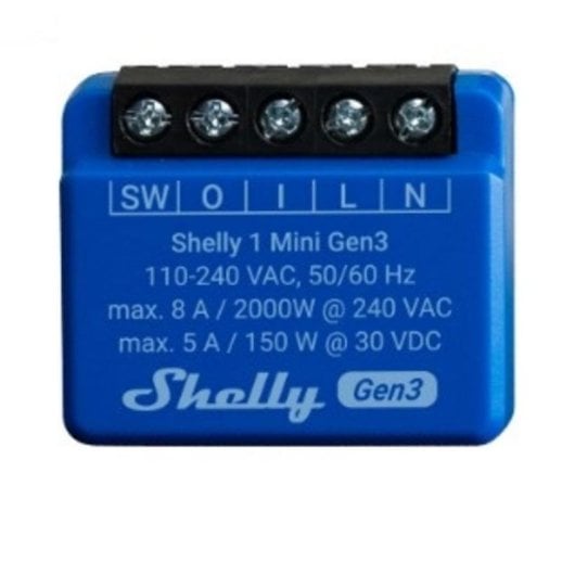 Relais Wi-Fi Shelly 1 Mini Gen3 Wi-Fi Bluetooth Contrôle universel, Encastrable, Protection thermique