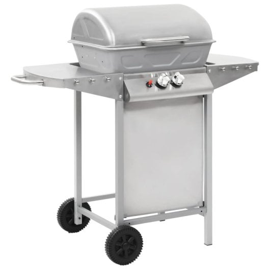 Barbecue à gaz portable Vidaxl 2 zones, argent, acier inoxydable
