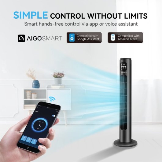Aigostar Smart Ross Ventilador de Torre Inteligente 50W