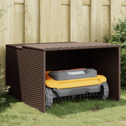 Vidaxl Casa Robot Corta-Relva Rattan Sintético Castanho 86x90x52/57 Cm
