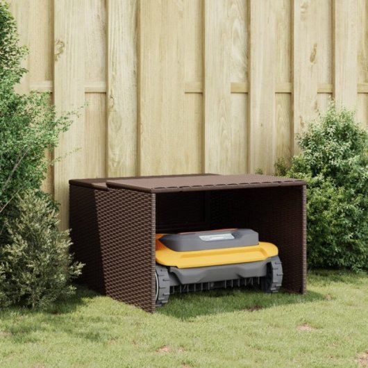 Vidaxl Casa Robot Corta-Relva Rattan Sintético Castanho 86x90x52/57 Cm
