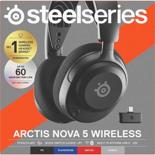 SteelSeries Arctis Nova 5 Auriculares Gaming Inalámbricos 60h 100+ Presets Bluetooth PC/PS5 Negro