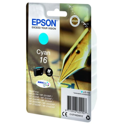 Cartucho de Tinta Original Epson C13T16224022 Cian para Impresoras WorkForce