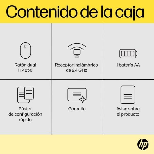 HP 250 Ratón Dual Inalámbrico Bluetooth 5.0, hasta 1600 dpi Conexión USB-A Laterales Antideslizantes
