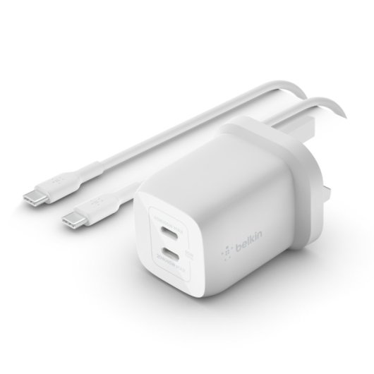 Belkin BOOST CHARGE PRO Cargador USB-C GaN Doble con PPS 65 W + Cable USB-C a USB-C